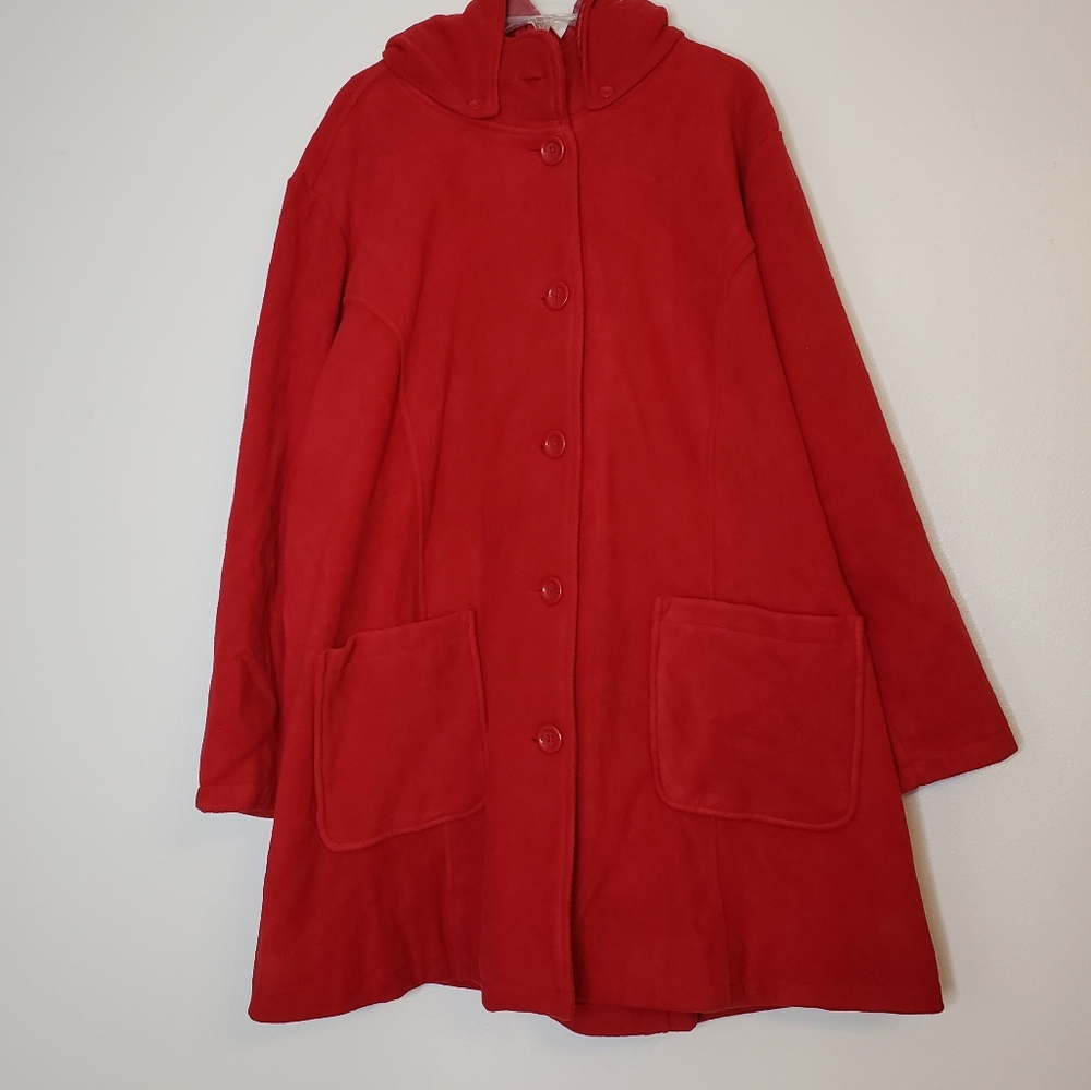 NEW Woman Within Hooded ALine Fleece Coat Red - Picture 11 of 14
